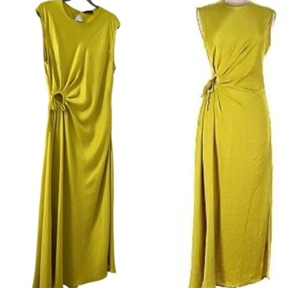 House of Harlow 1960 l Green Ruched Midi Slip Dress Womens Size Medium